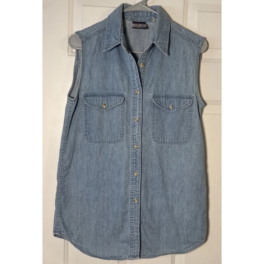 VTG 90s Nuovo County Seat Womens S Denim Sleeveless Button Shirt Vest Cotton